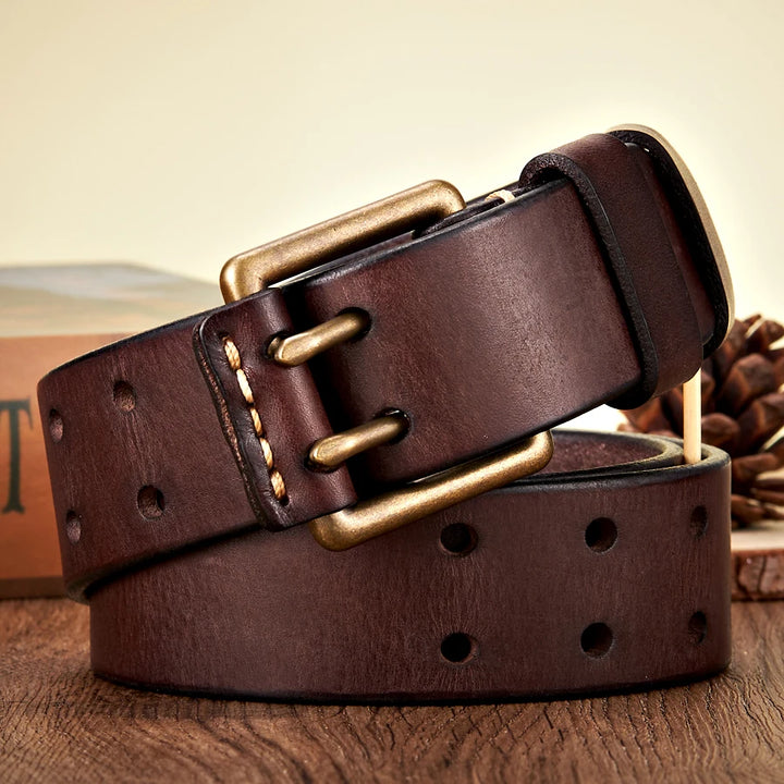 Double Needle Buckle Handmade Leather Belt