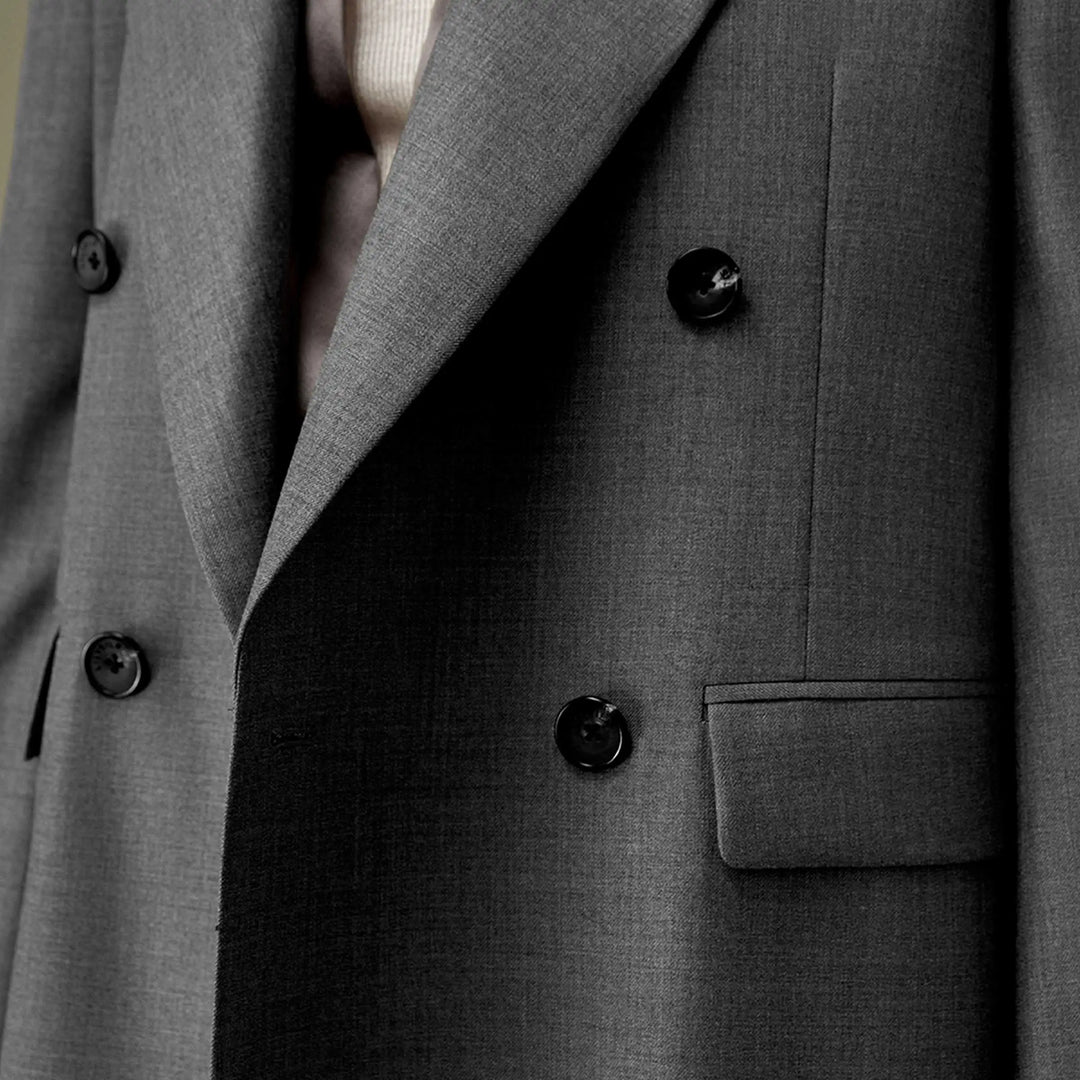 Modern Double-Breasted Wool Silk Suit Coat