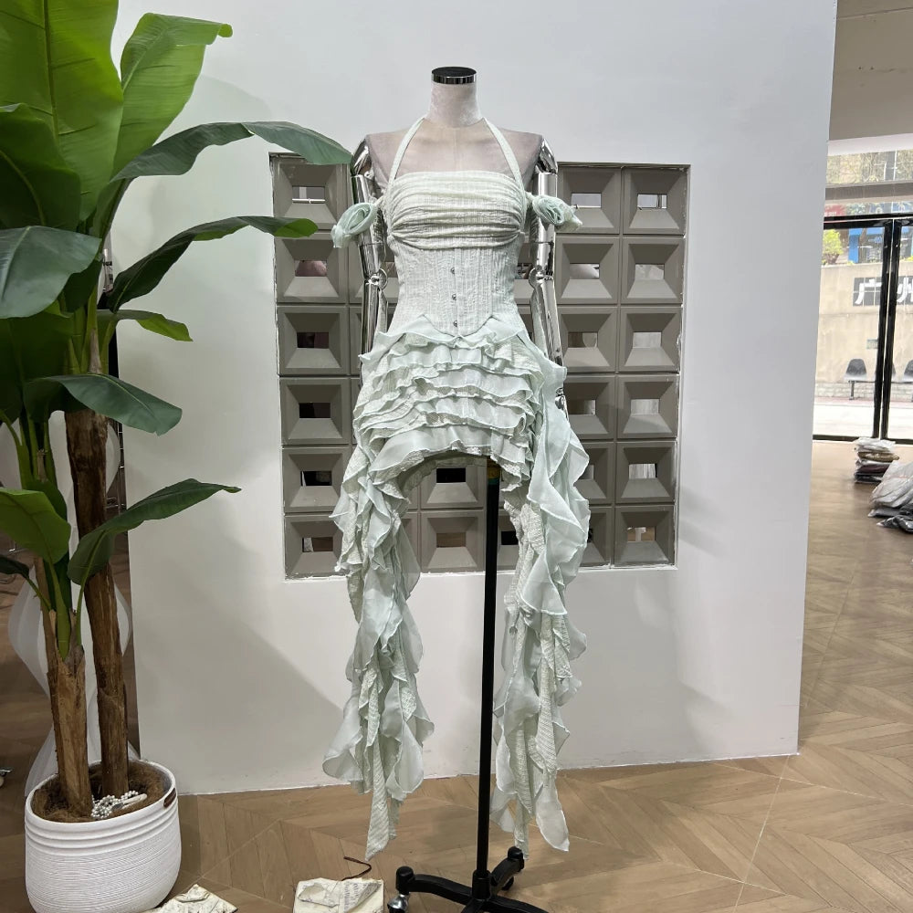 Classic Flower Ruffle Two-Pieces Dress