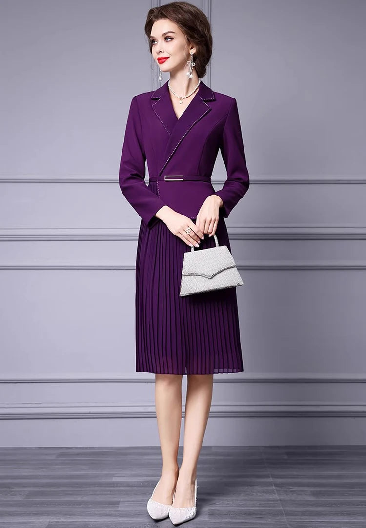 Notched Splicing Slim-Fit Commuter Dress