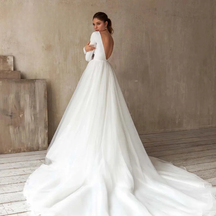 V-Neck Tulle Bridal Ball Gown