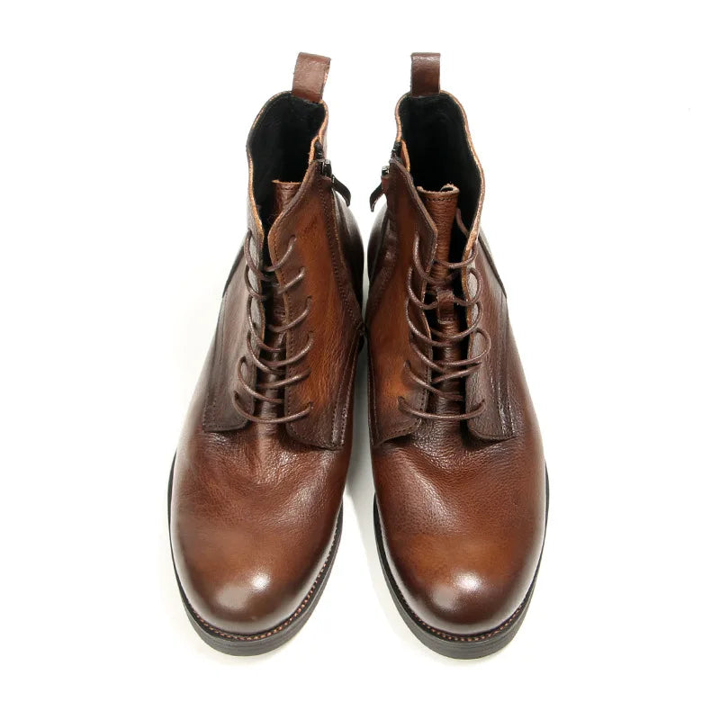 Round Cap Full Grain Leather Ankle Boots