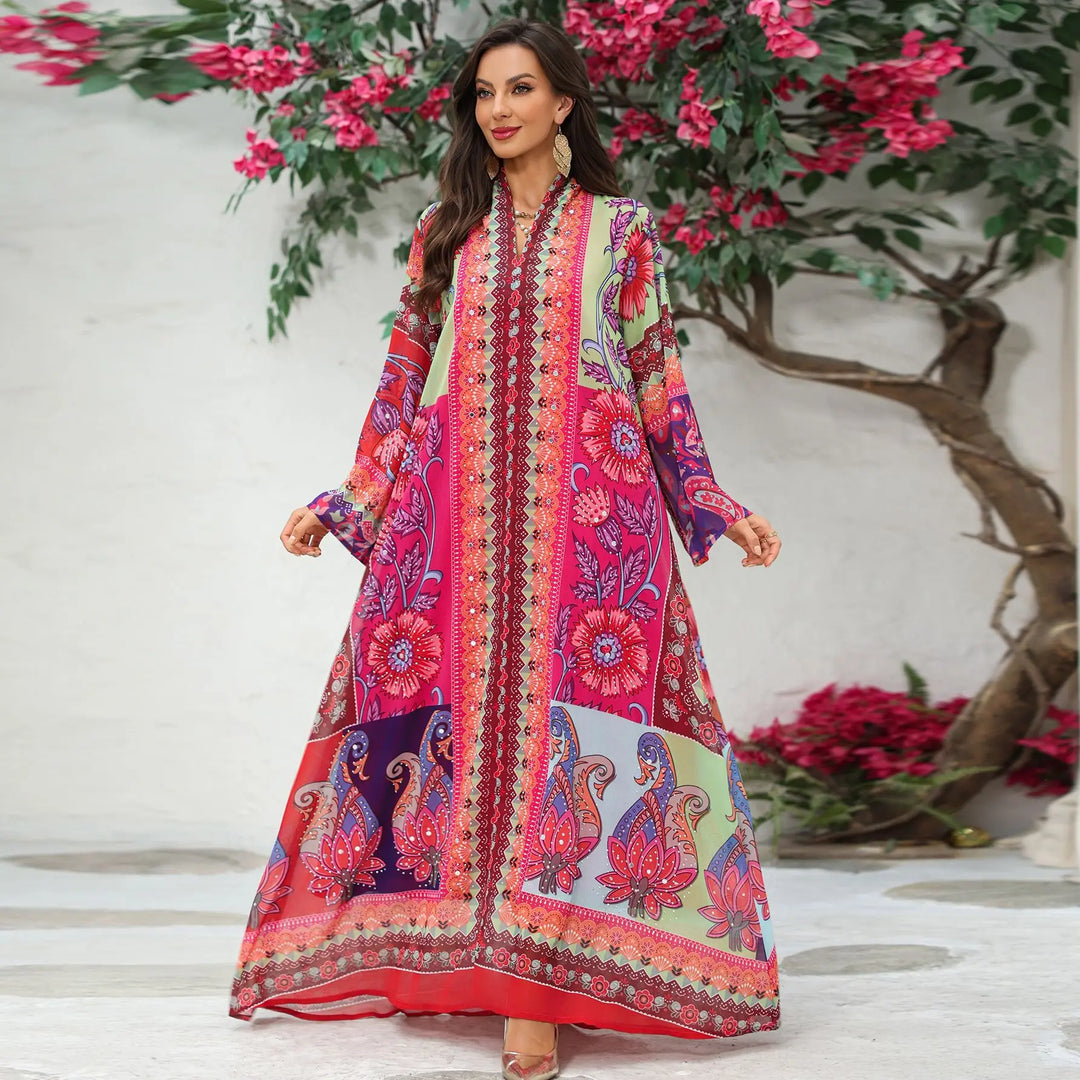Delightful Diamond Print Abaya Dress