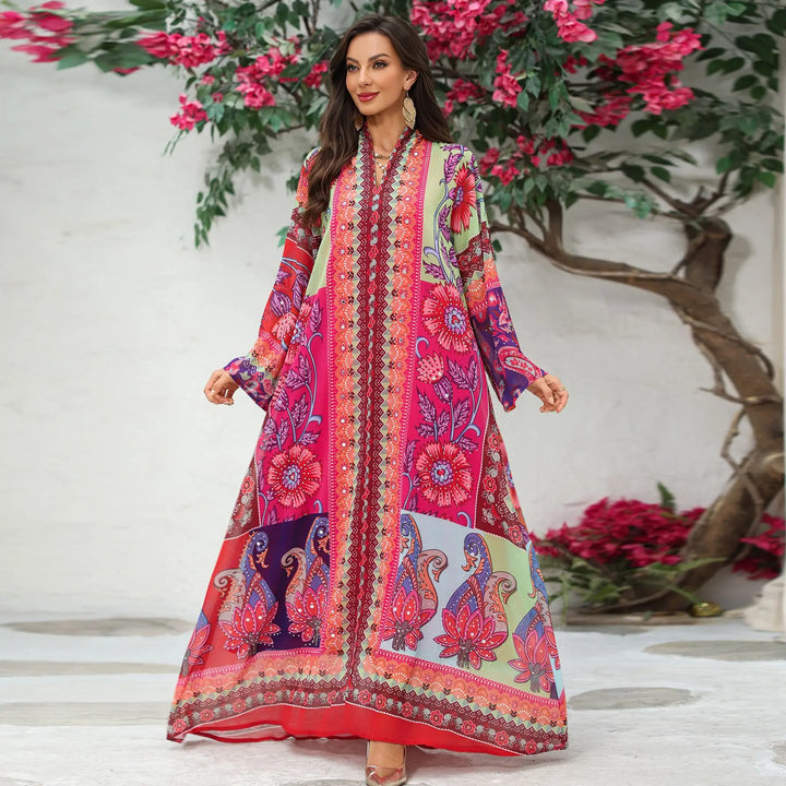 Delightful Diamond Print Abaya Dress