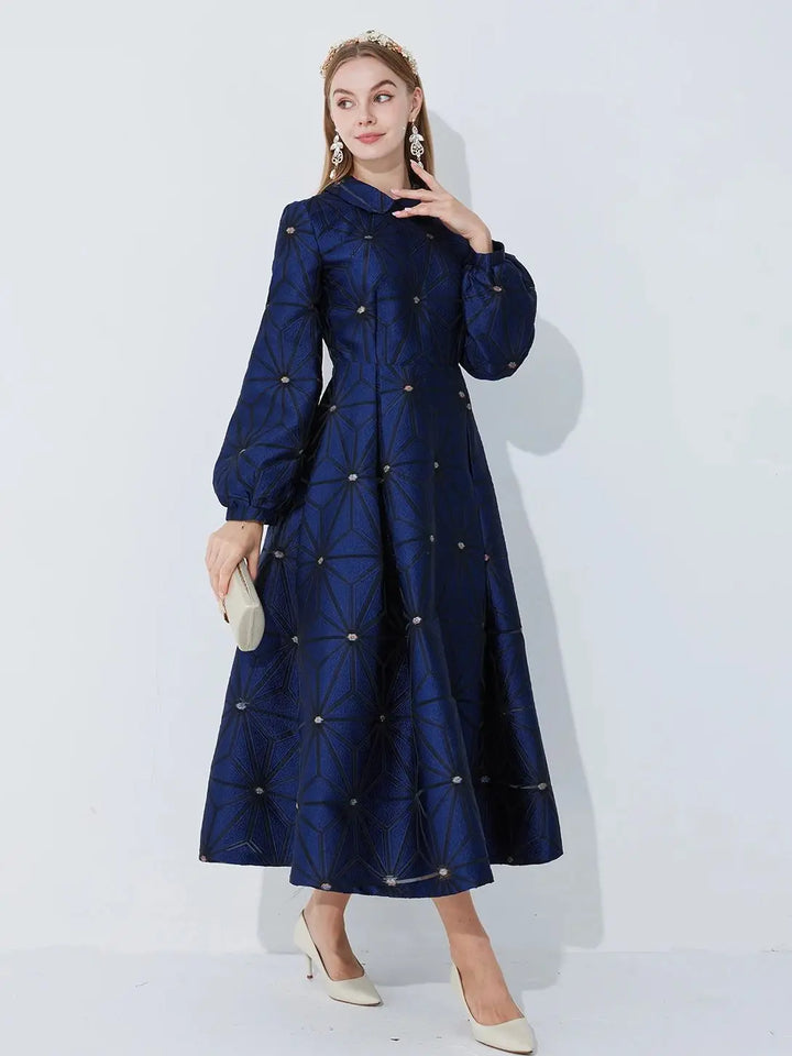 Graceful Turned Collar Lined Midi Dress