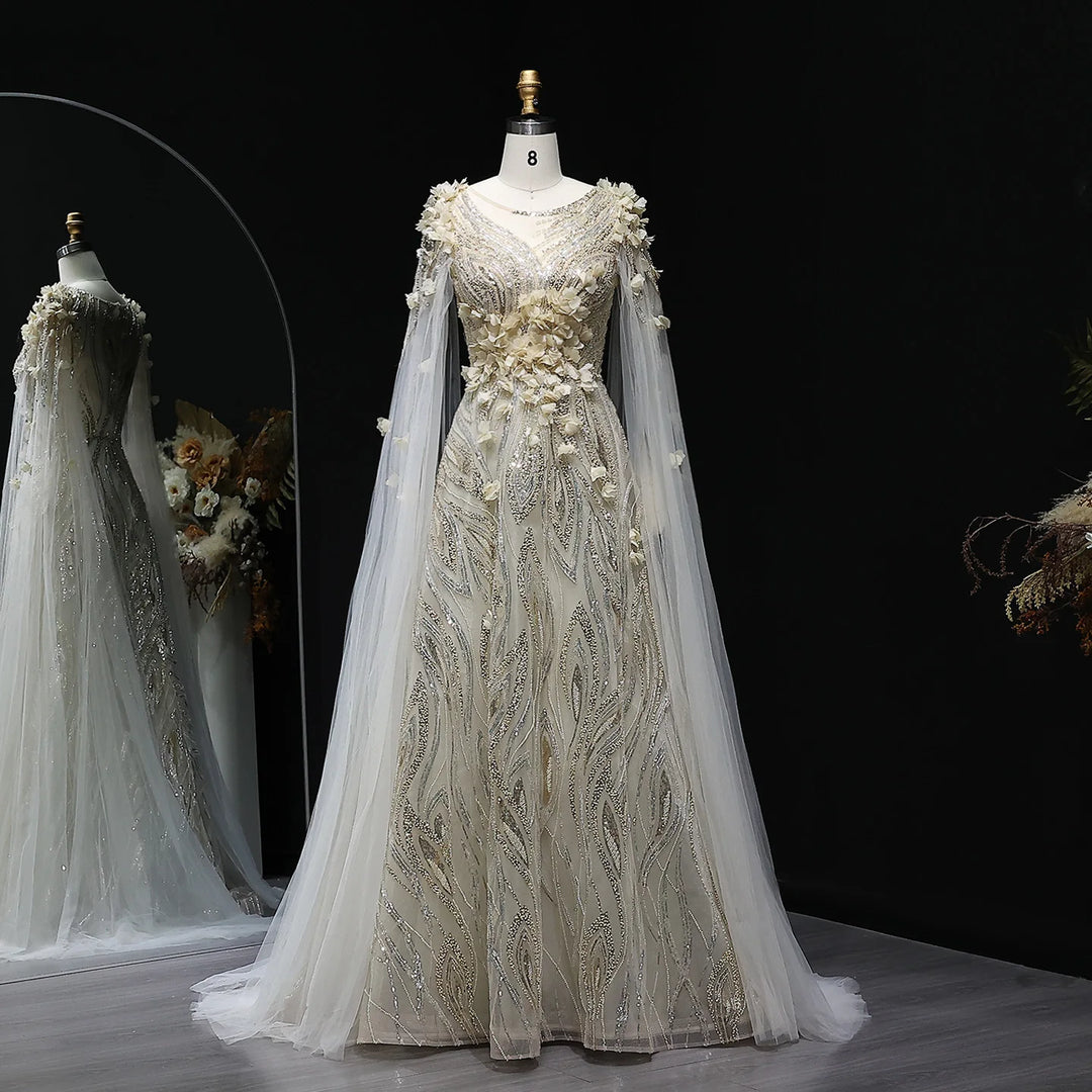 Sparkling 3D Flowers Arabic Formal Gown