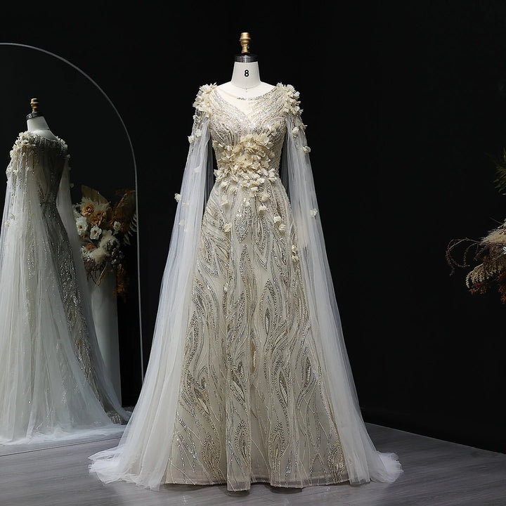 Sparkling 3D Flowers Arabic Formal Gown