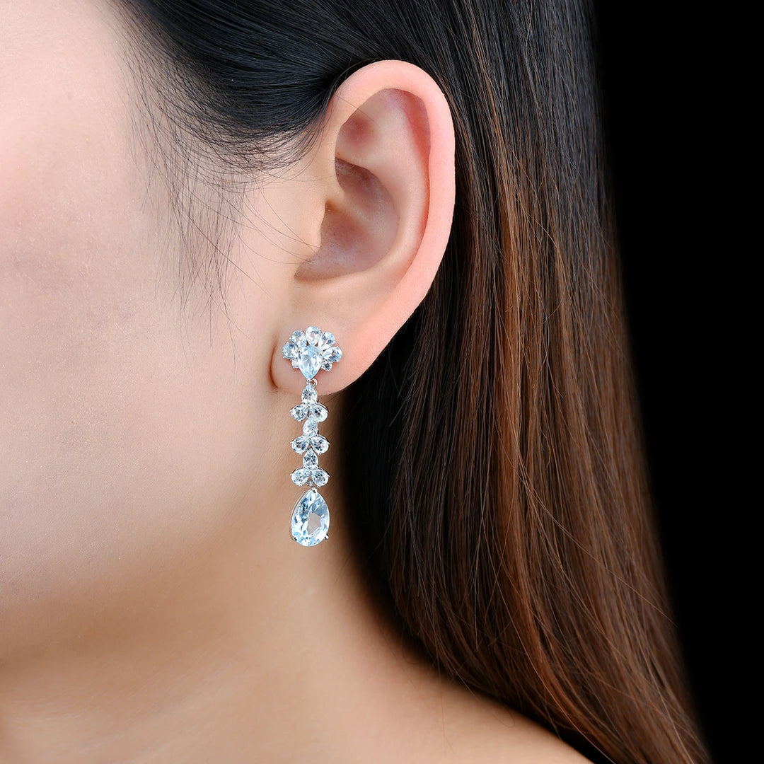 Natural Sky Blue Topaz Stud Earrings