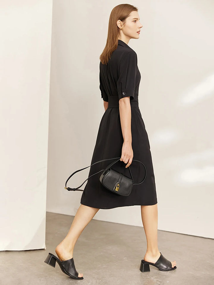 Casual Black Belted Minimalist Dress