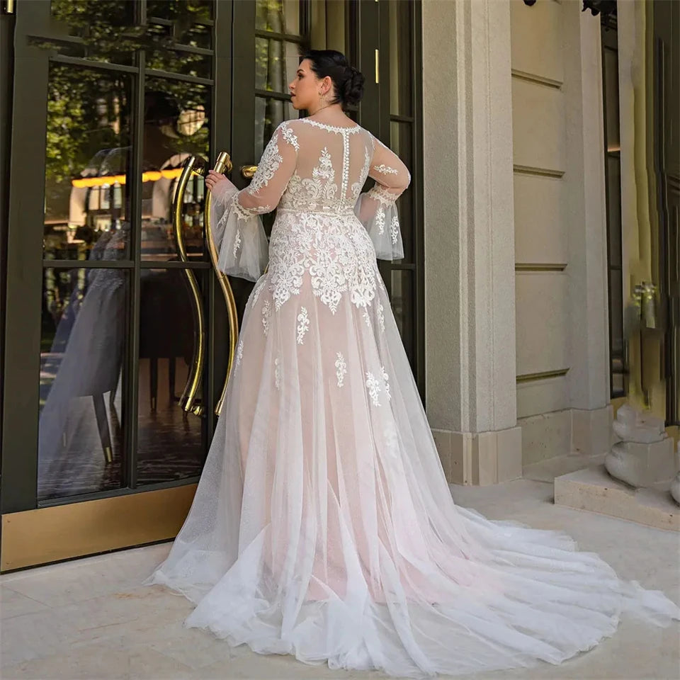 Stunning High Slit Curvy Women Wedding Dress