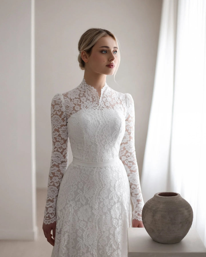Lovely High Neck Wedding Couture - With Court Train
