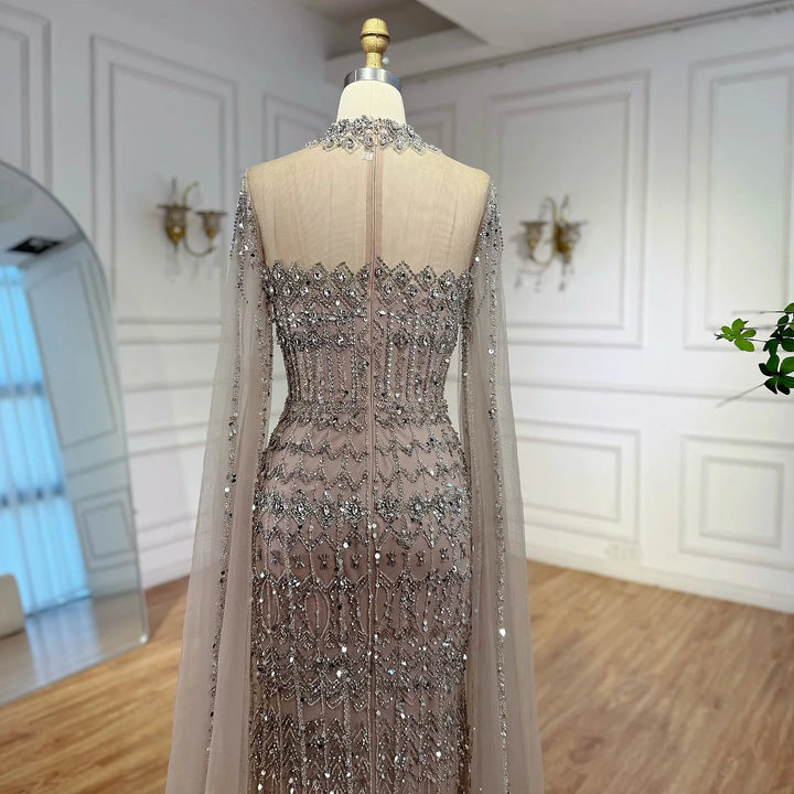 Wonderful Beaded Cape Sleeves Formal Occasion Gown