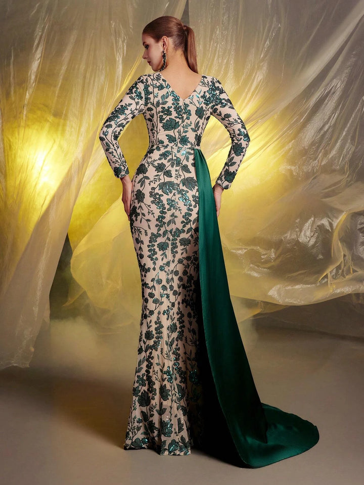 Glamorous Round Neck Evening Maxi Gown