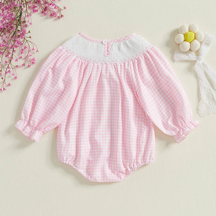 Adorable Embroidered Plaid Romper