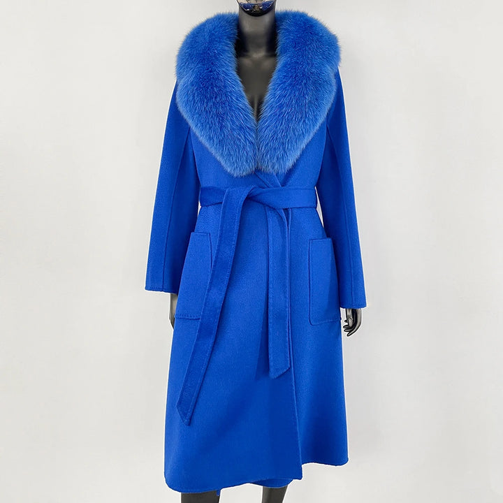 Elegant Natural Wool Fur Long Coat
