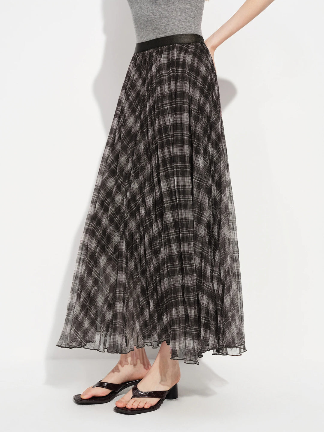 Sweet Flowing Draped Plaid Skirt