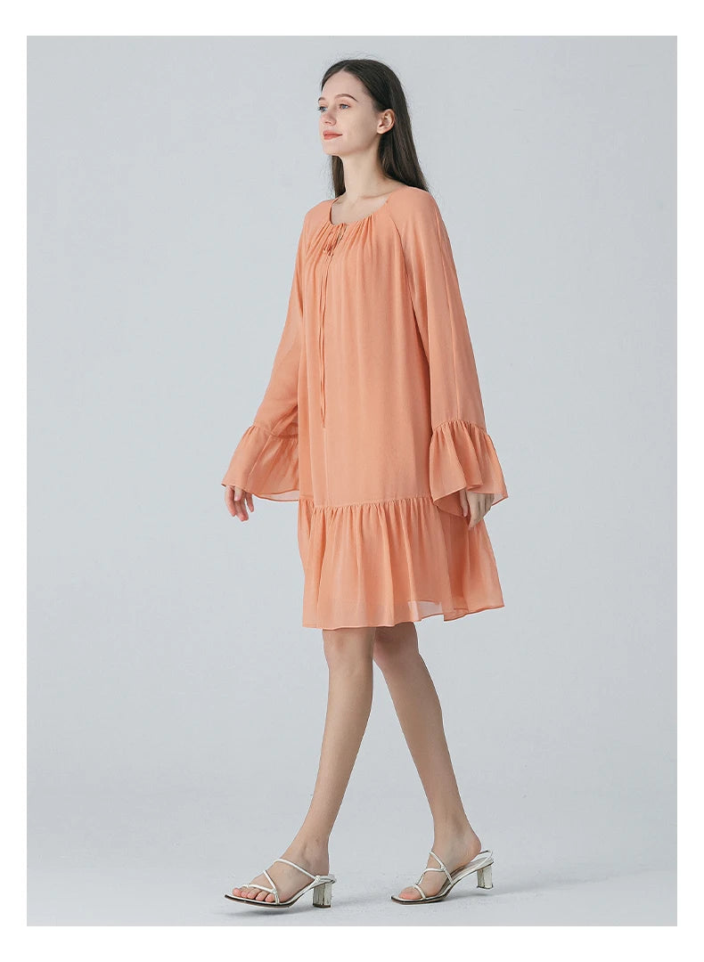 Double Layer Pleated Georgette Silk Dress