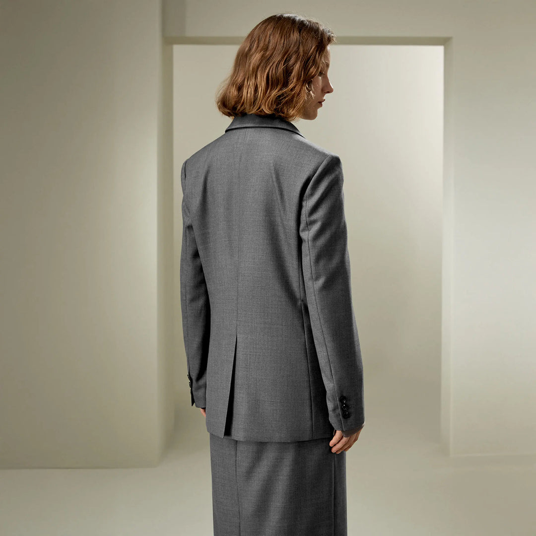 Modern Double-Breasted Wool Silk Suit Coat