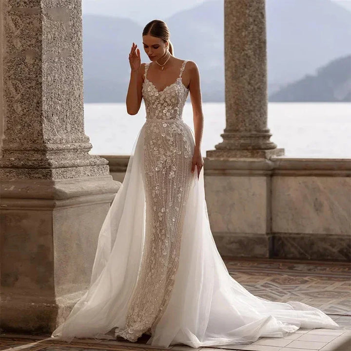 Fancy Embroidered Lace Net Bridal Gown