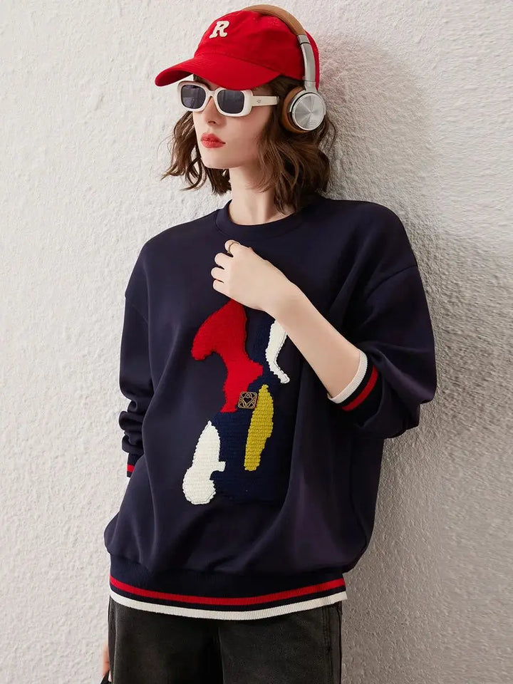 Embroidered Casual Pullover Loose Sweatshirt