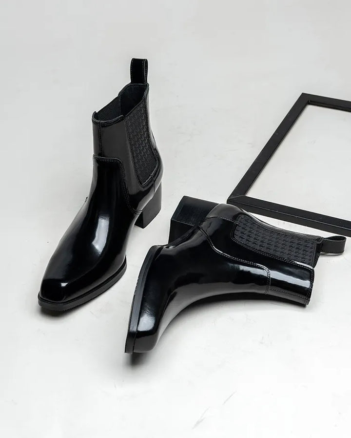 Black Leather Men's Heeled Boots