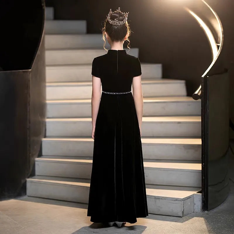 Charming Black Velvet Little Princess Dress
