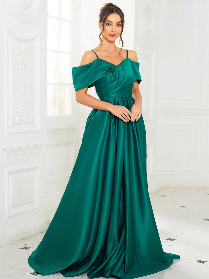 Off Shoulder A-Line Satin Maxi Gown