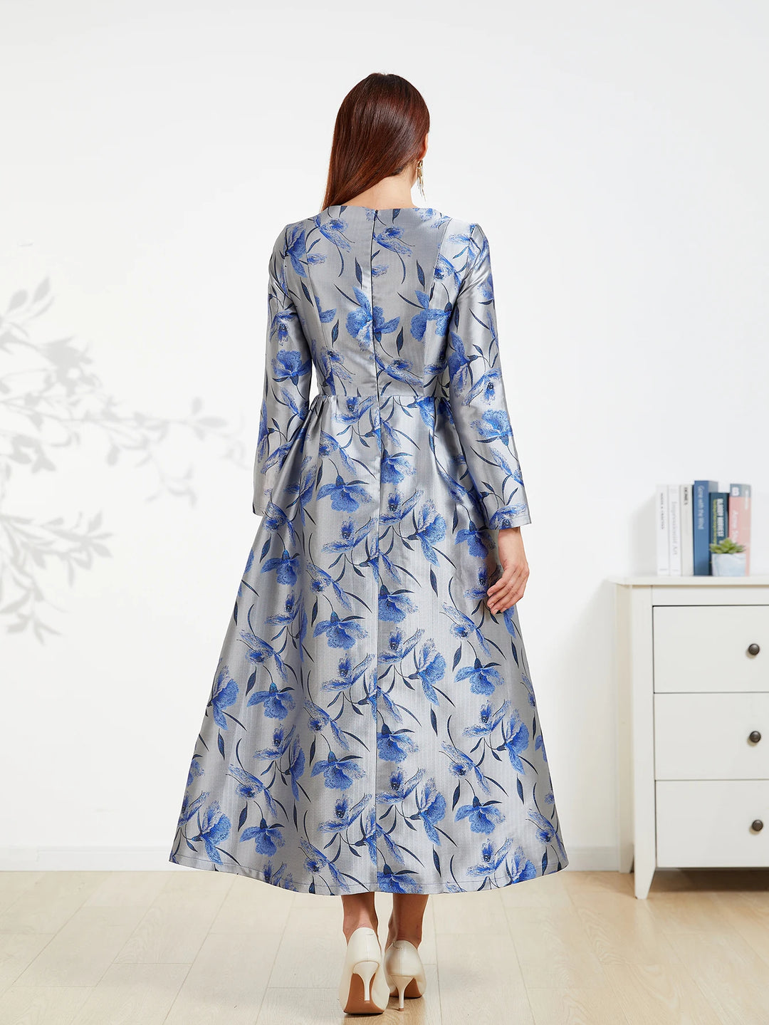 Elegant Floral Jacquard Maxi Dress