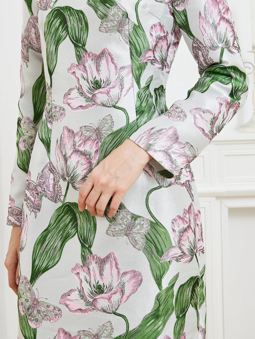 Stunning Floral Jacquard Midi Dress