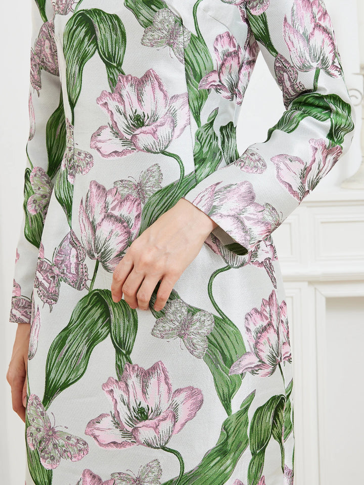 Stunning Floral Jacquard Midi Dress