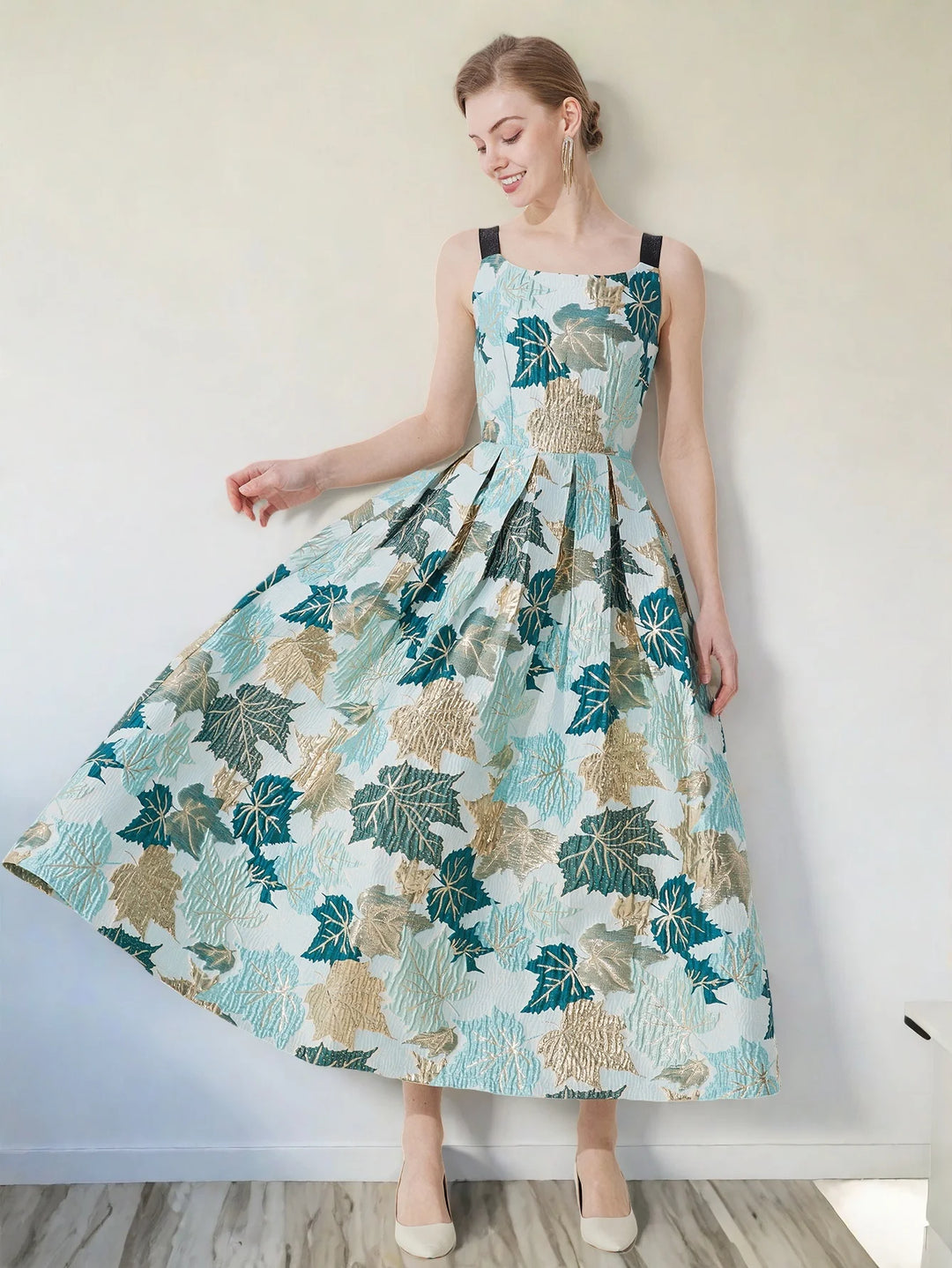 Elegant Jacquard Floral Party Dress
