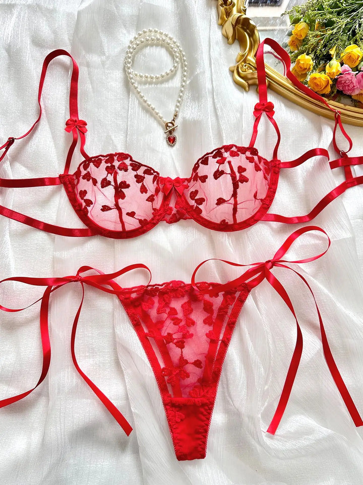 Exotic Embroidery Straps Bra Set