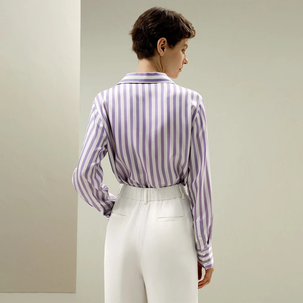 Embroidered Striped Mulberry Silk Shirt