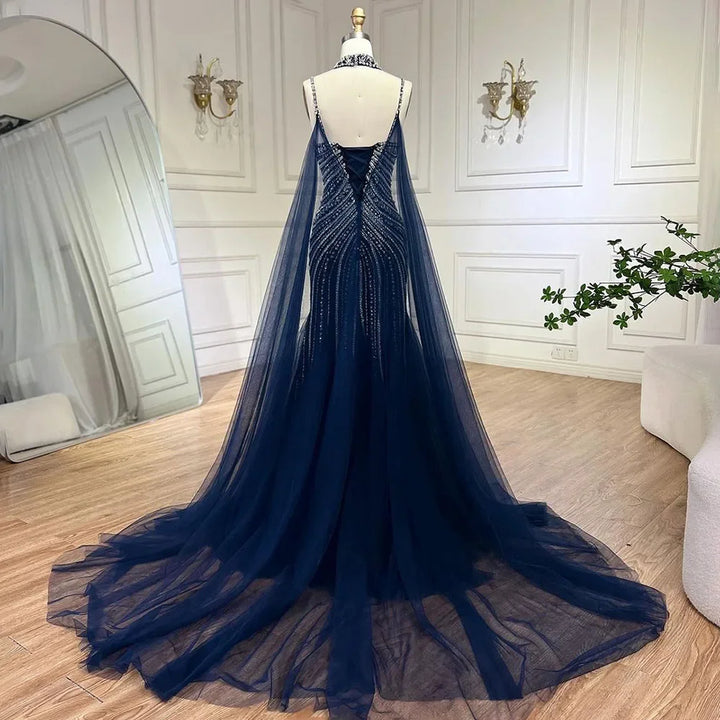 Chocker Cape Arab Party Gown