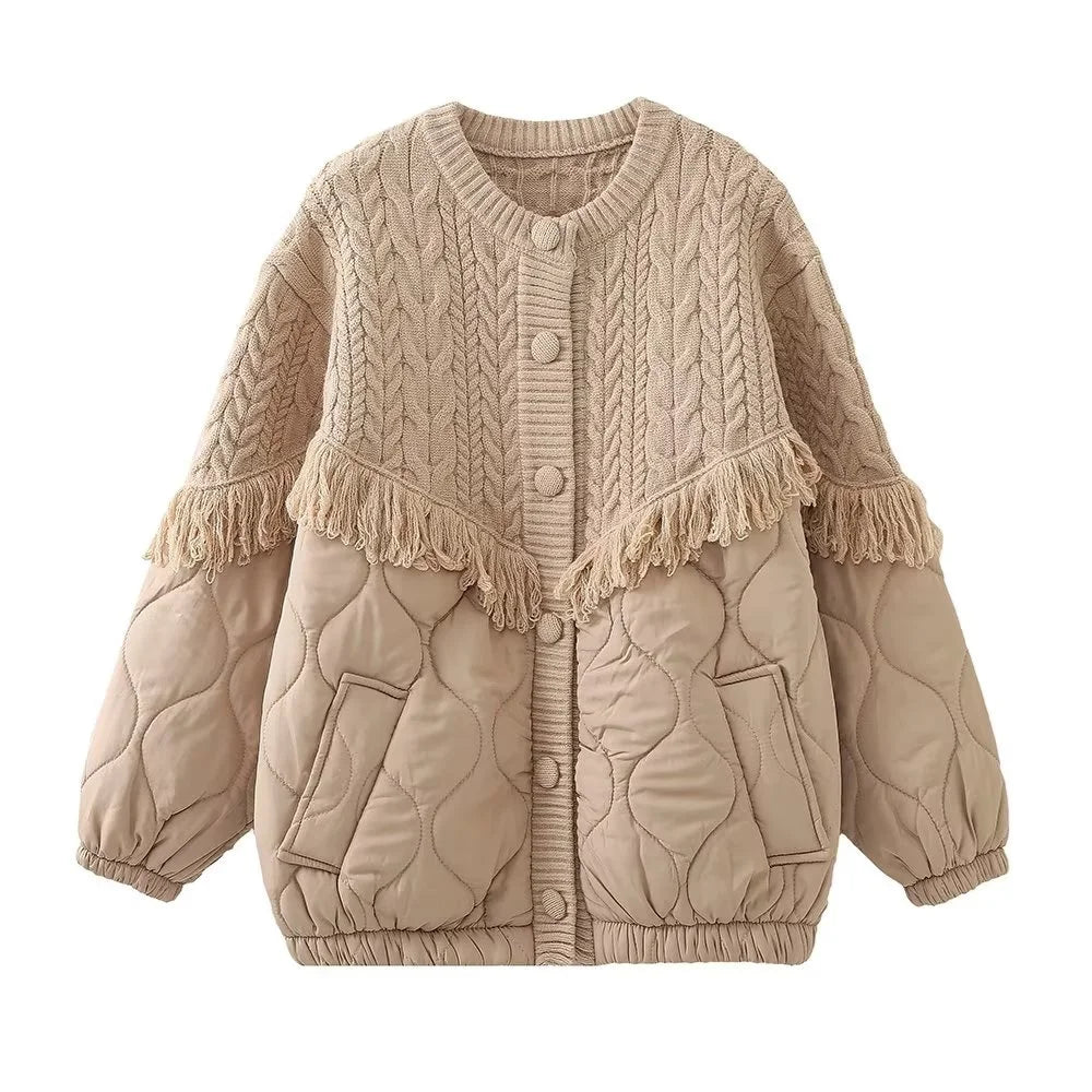 Lovely Tassel Spliced Cotton Coat