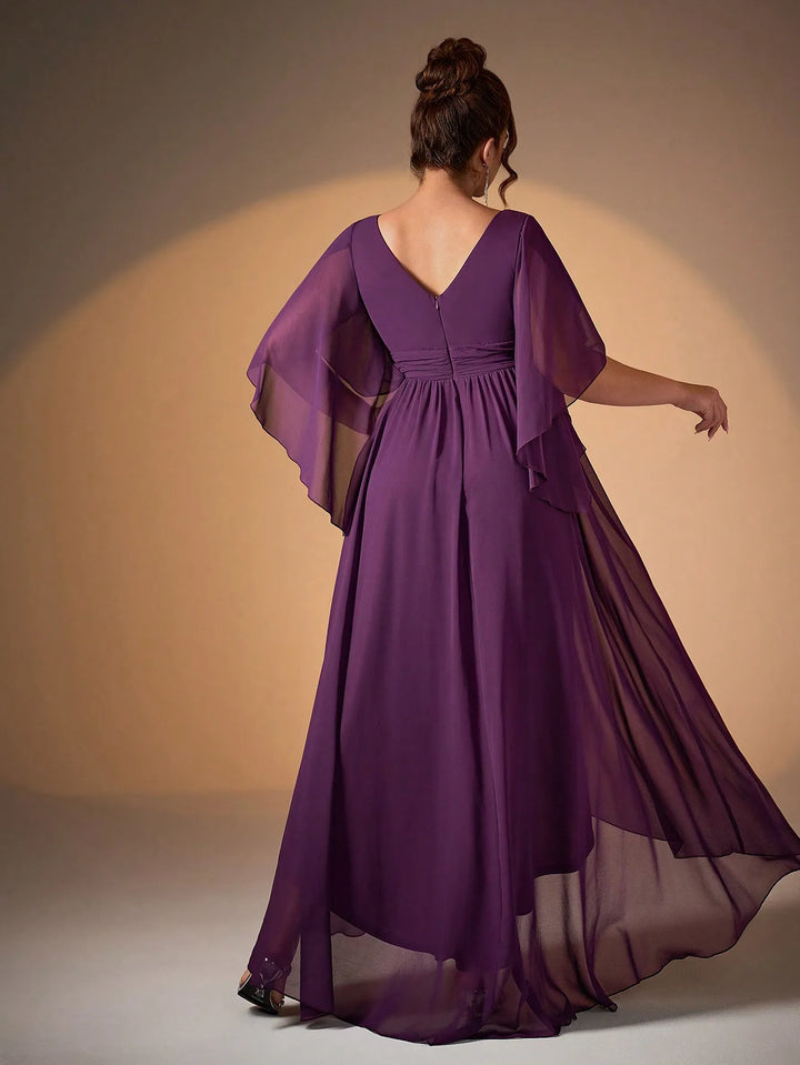 Irregular Sleeves Short Front Dress