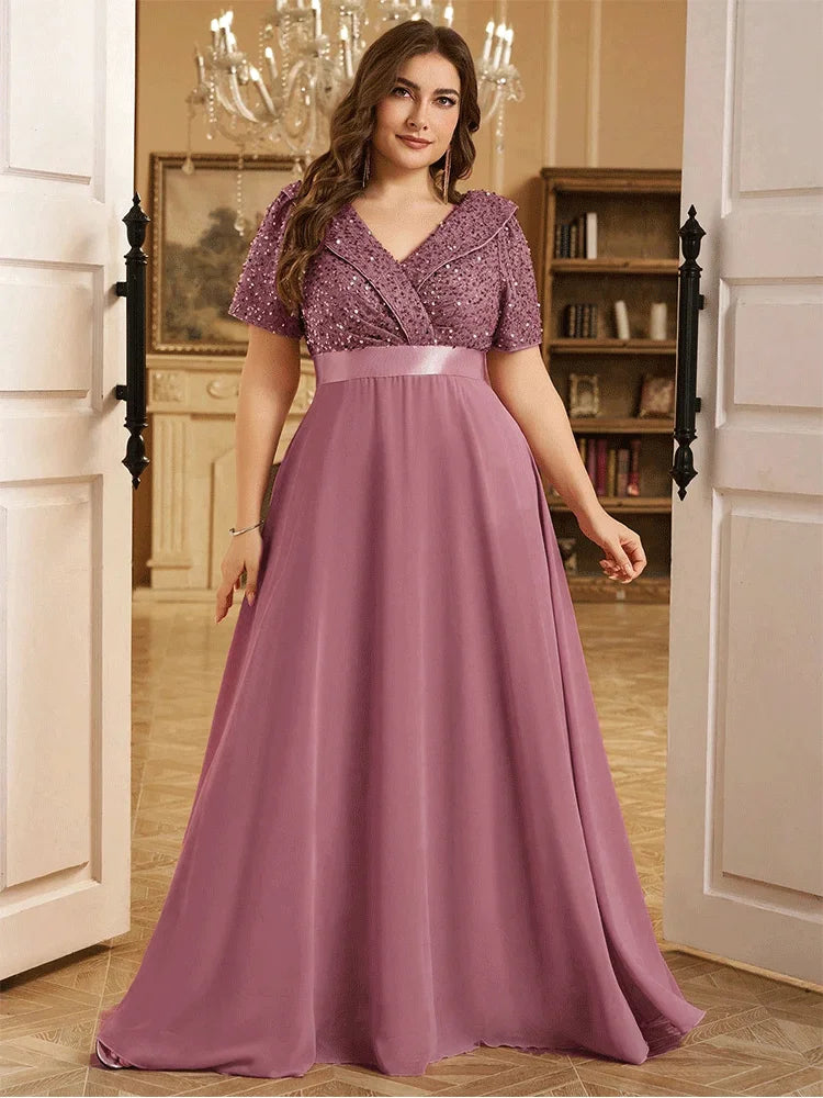 Shiny Plus Size Sequined Prom Gown