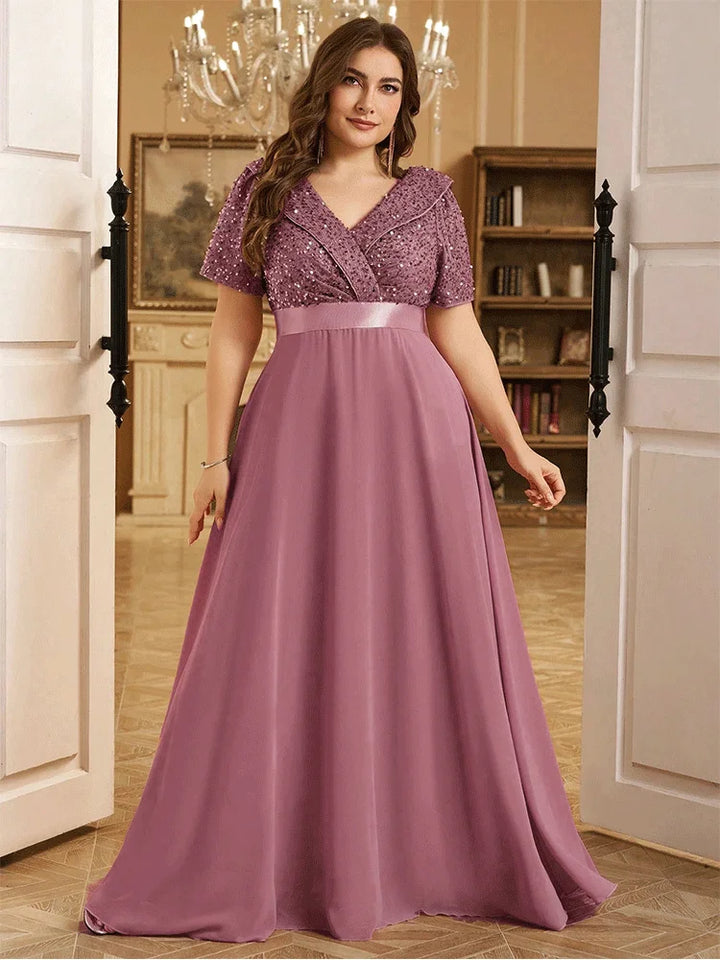 Shiny Plus Size Sequined Prom Gown