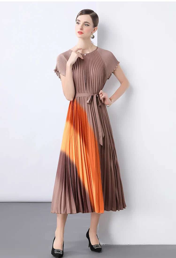 Vintage Striped Pleated Formal Dress