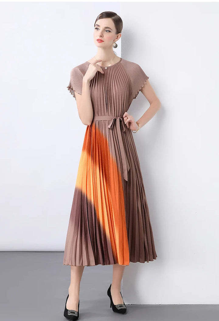 Vintage Striped Pleated Formal Dress