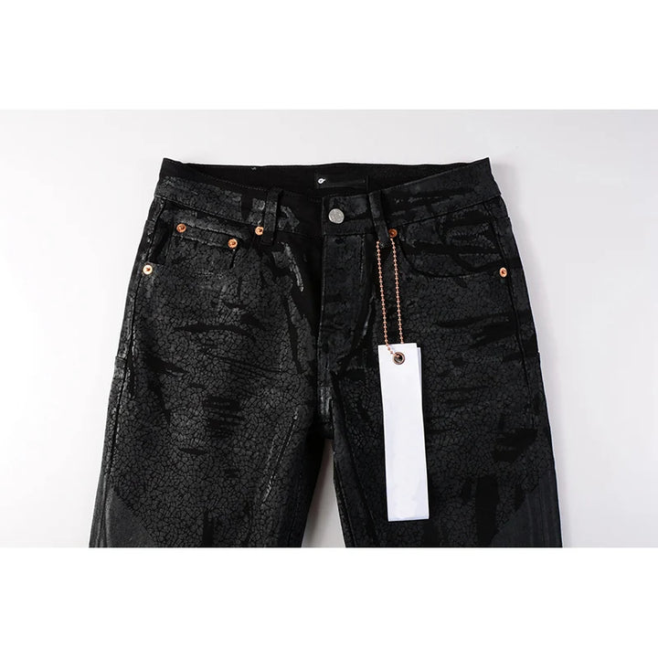 Edgy High Street Black Coated Jeans Pants