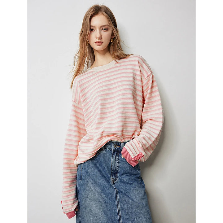 Contrasting Striped Pullover Tops