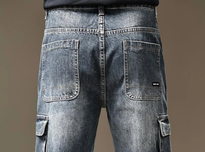 Stacked Cargo Style Denim Jeans Pants