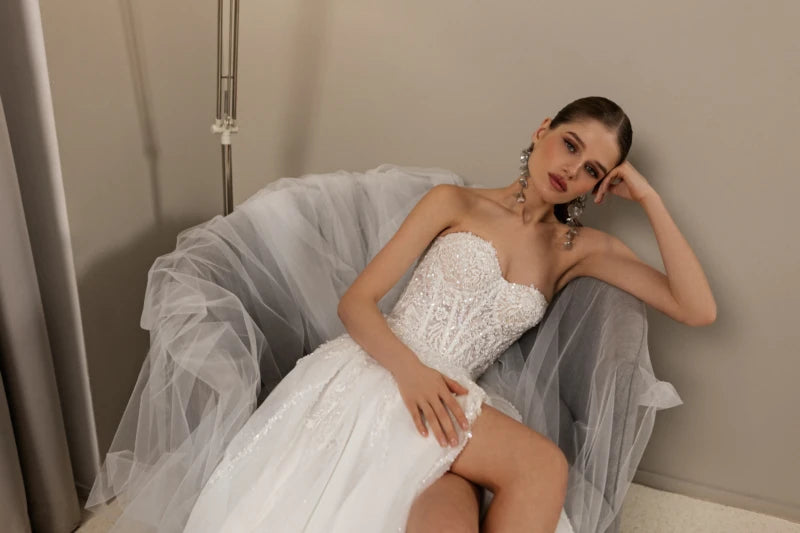 Sophisticated Sparkly Beaded Tulle Wedding Dress