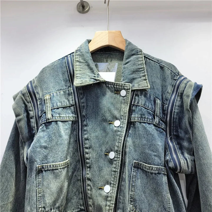 Trendy Multi-zipper Short Denim Jacket
