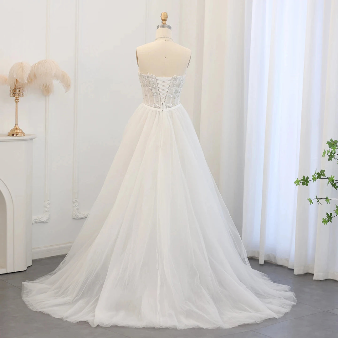 Halter Mermaid Wedding Dress With Detachable Overskirt