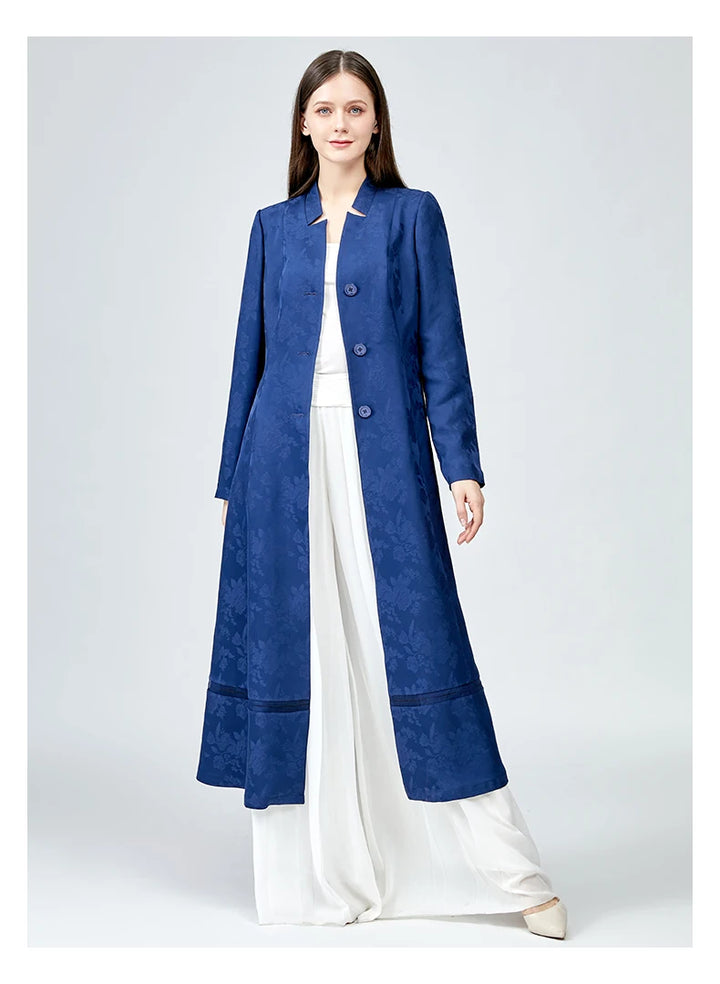 Three Buttons Silk Jacquard Trench Coat