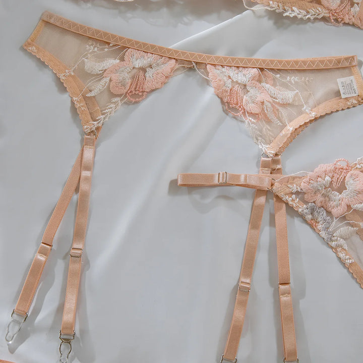 Floral See Through Embroidery Lingerie Set