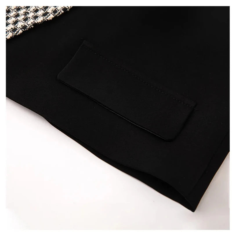 Black waistcoat side pocket with stitched flap detail