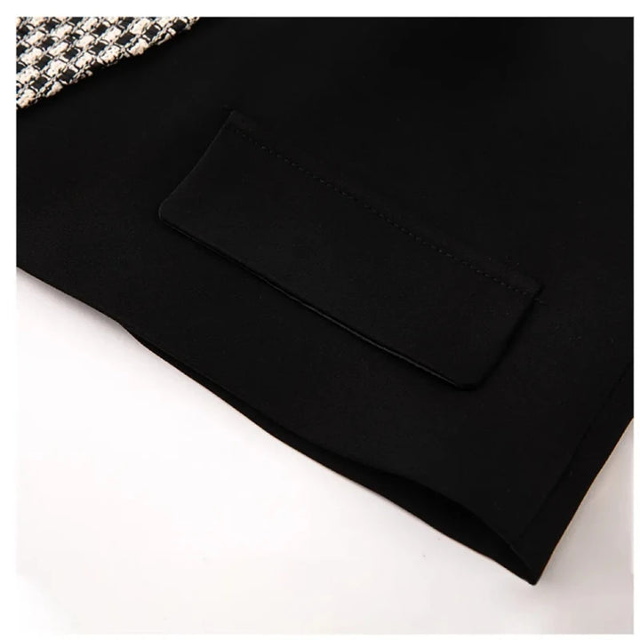 Black waistcoat side pocket with stitched flap detail